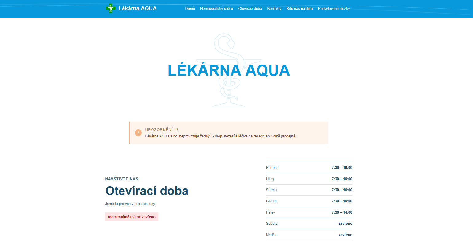 Náhled webu Lékárna Aqua